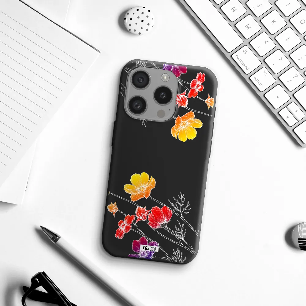 Hibiscus Flower Apple Iphone 15 Pro Silicone Black Case