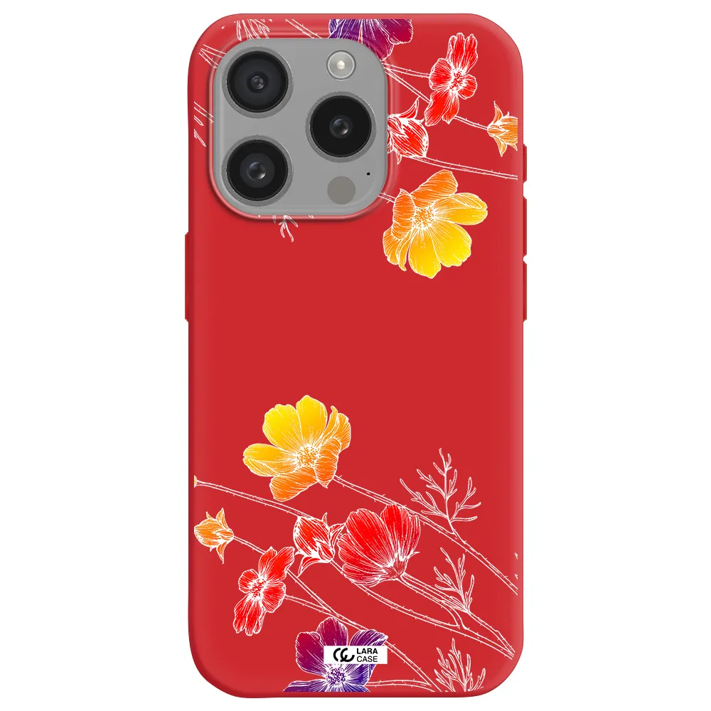 Hibiscus Flower Apple Iphone 15 Pro Silicone Imperial Red Case