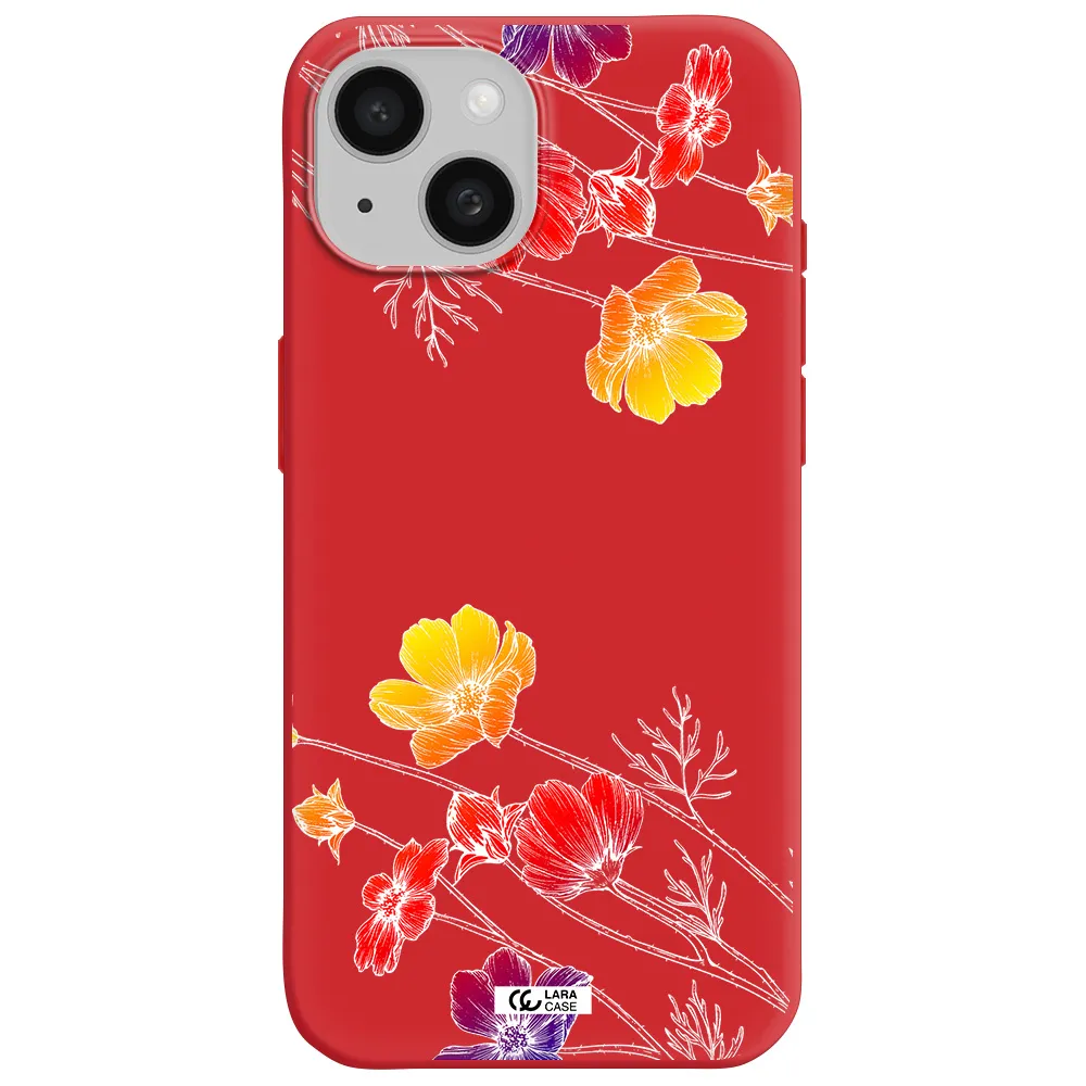 Hibiscus Flower Apple Iphone 15 Silicone Imperial Red Case