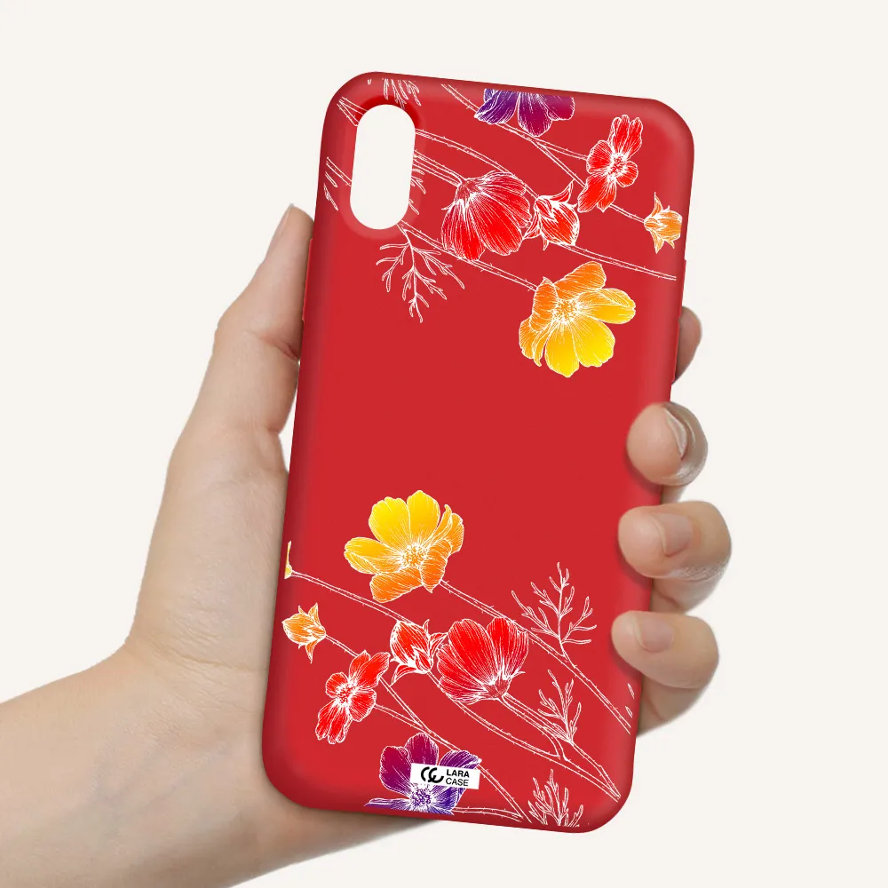 Hibiscus Flower Apple iPhone XS Silicone Imperial Red Case