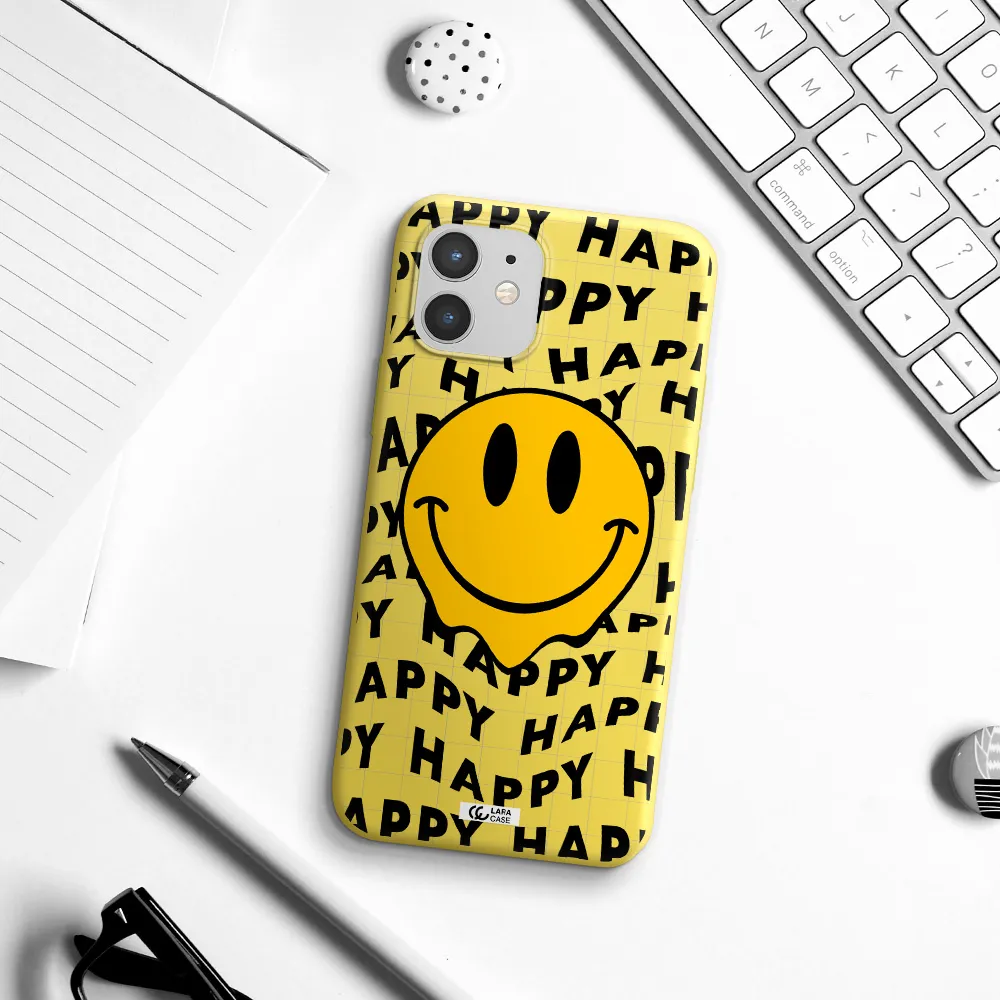 Happy Emoji Apple iPhone 12 Silicone canary yellow Case