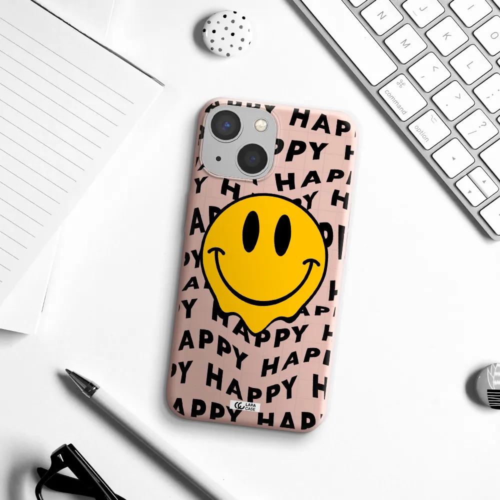 Happy Emoji Apple iPhone 13 Silicone pastel pink Case