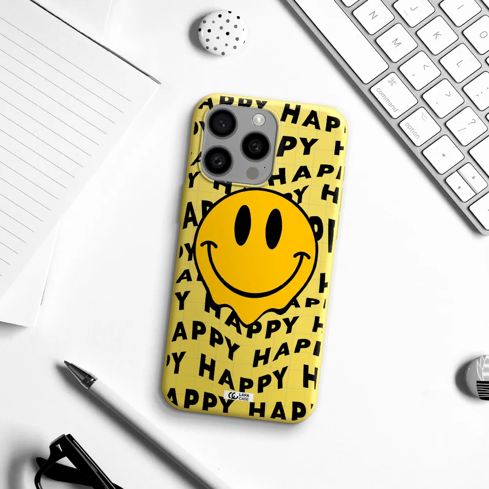 Happy Emoji Apple Iphone 15 Pro max Silicone canary yellow Case