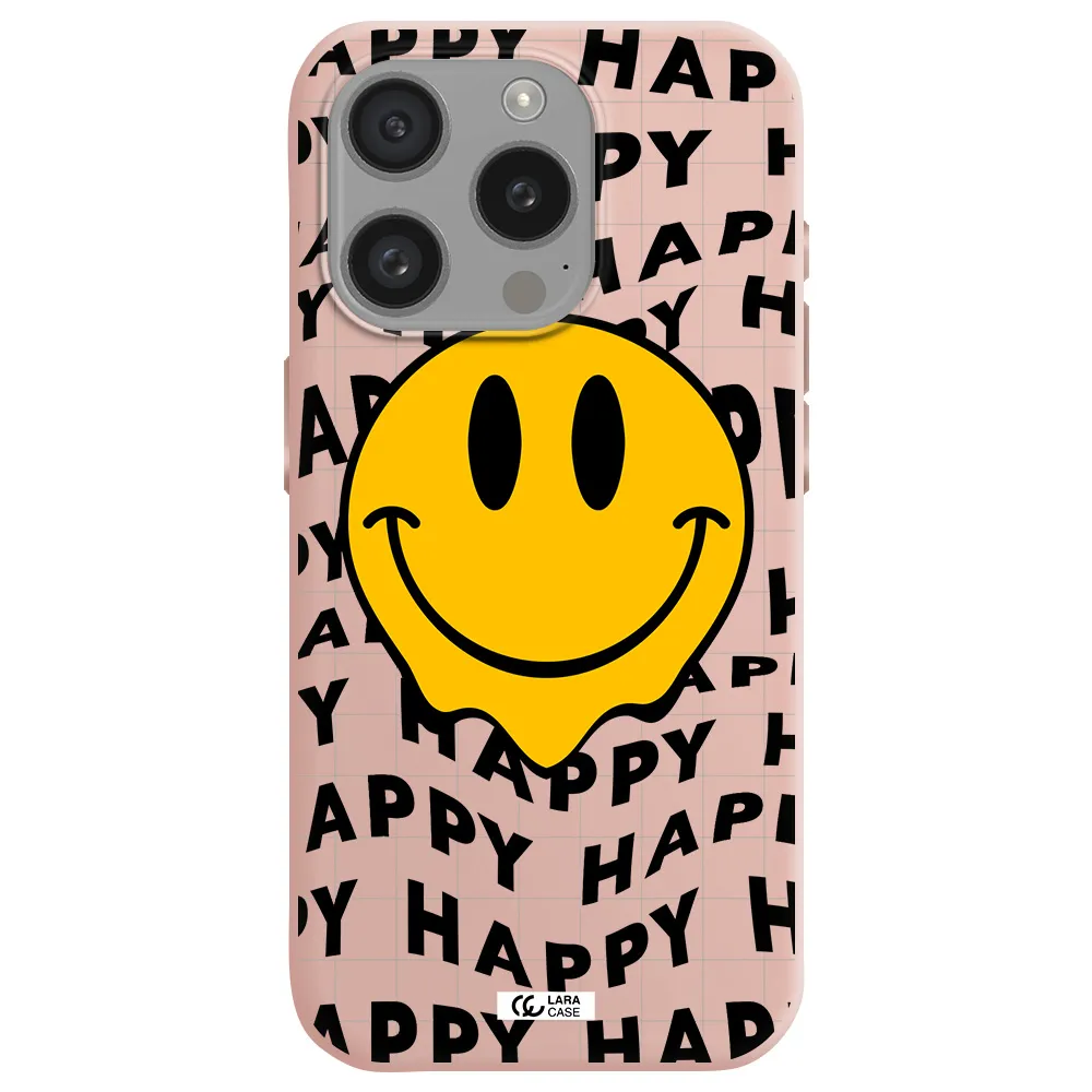 Happy Emoji Apple Iphone 15 Pro Silicone Pastel Pink Case