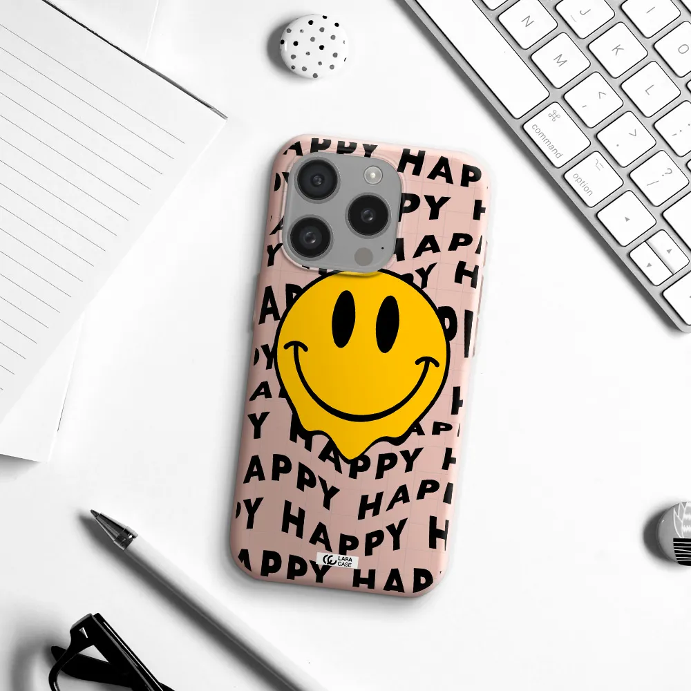 Happy Emoji Apple Iphone 15 Pro Silicone Pastel Pink Case