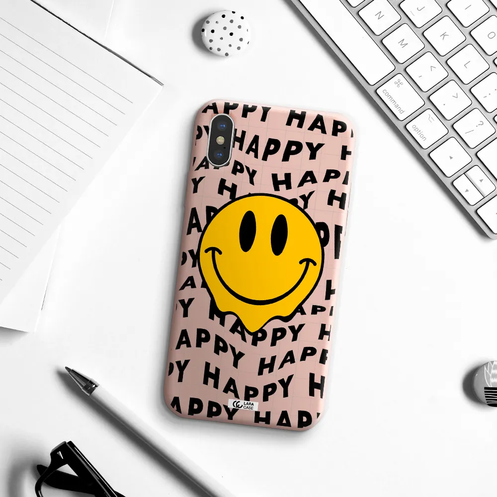 Happy Emoji Apple iPhone X Silicone pastel pink Case