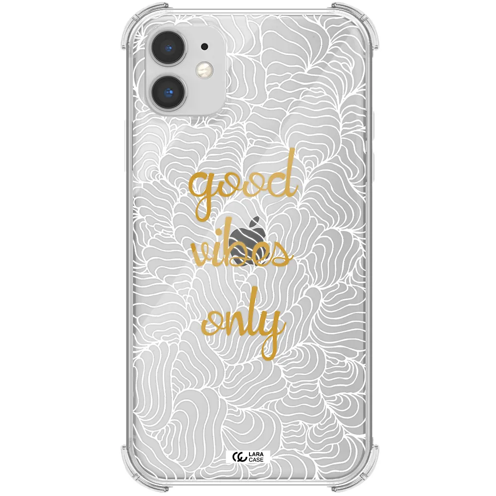 a white background with gold text Apple iPhone 11 Clear PC Case