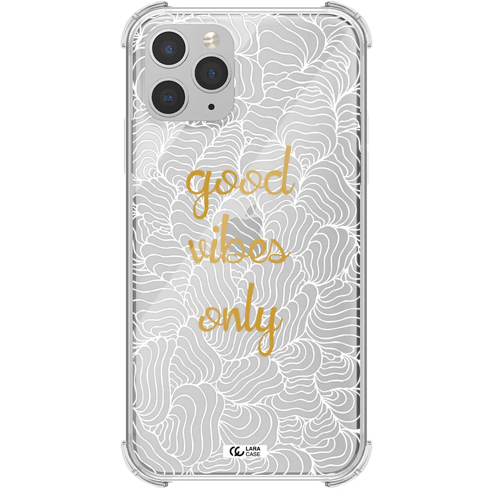 a white background with gold text Apple iPhone 11 pro Clear PC Case