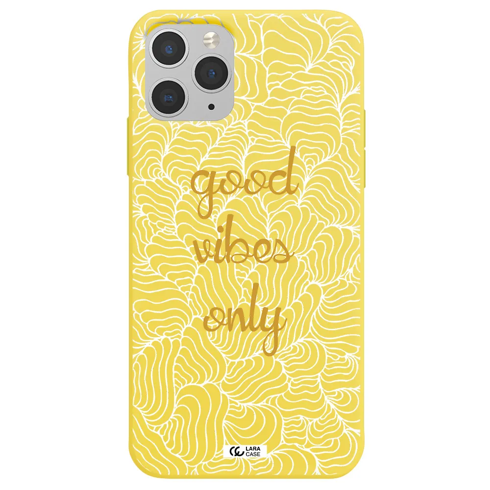 a white background with gold text Apple iPhone 11 pro max Silicone canary yellow Case