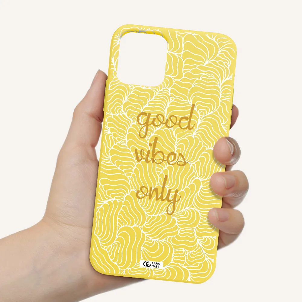 a white background with gold text Apple iPhone 11 pro max Silicone canary yellow Case