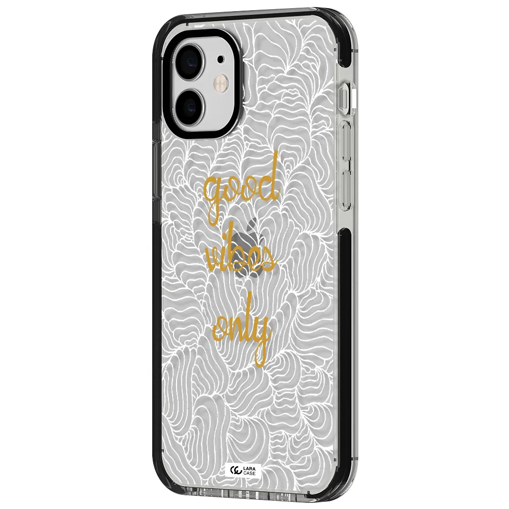 a white background with gold text Apple iPhone 12 impact black border Case