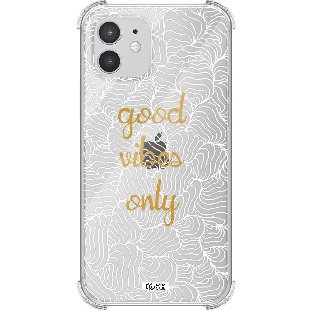 a white background with gold text Apple iPhone 12 mini Clear PC Case