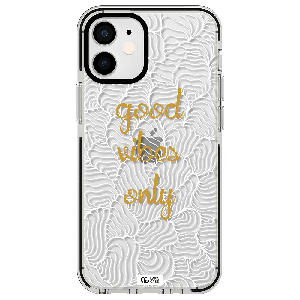 a white background with gold text Apple iPhone 12 mini impact black border Case