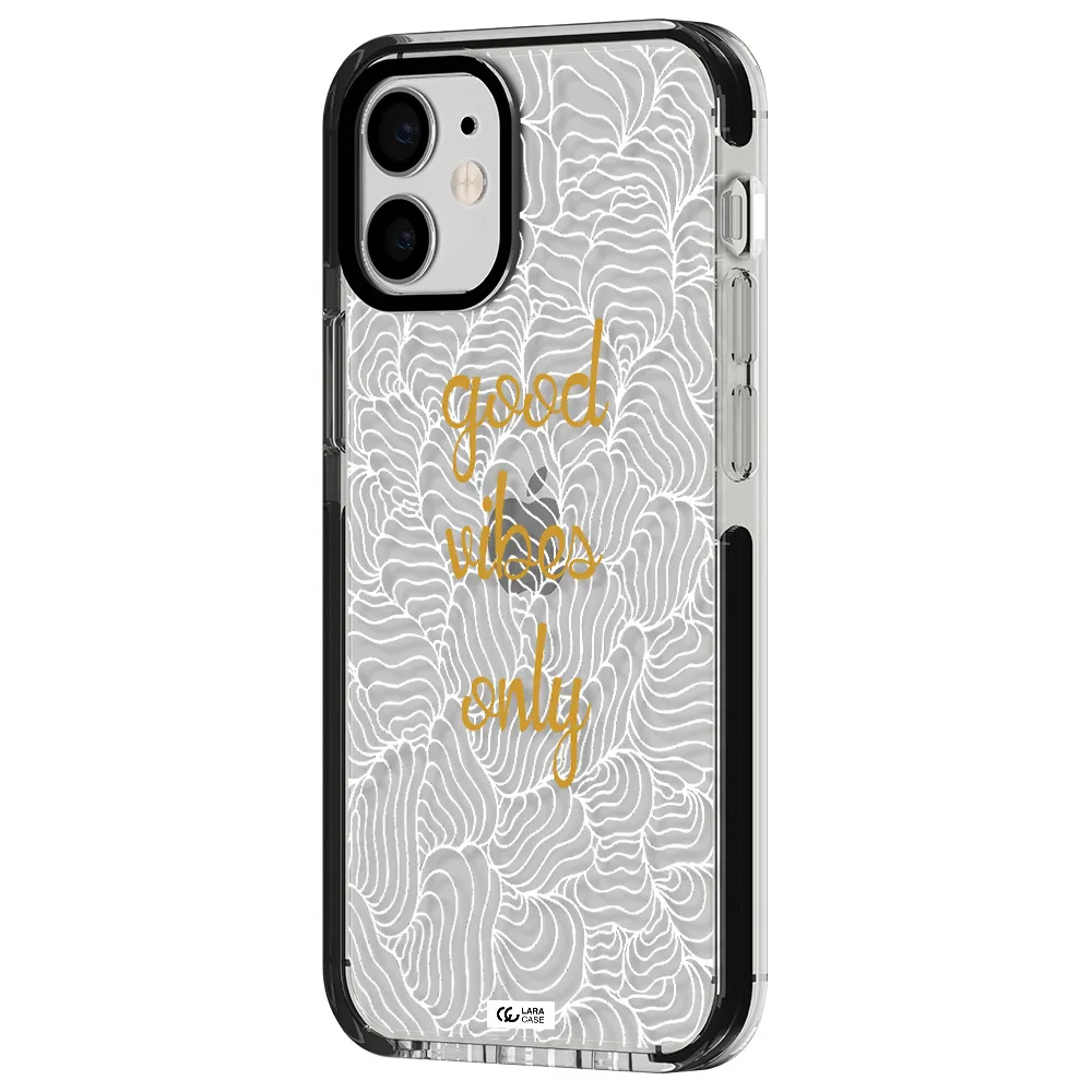 a white background with gold text Apple iPhone 12 mini impact black border Case