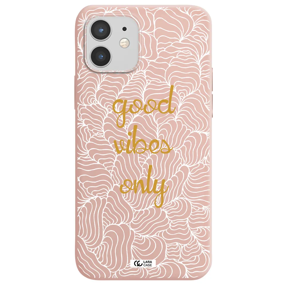 a white background with gold text Apple iPhone 12 mini Silicone pastel pink Case