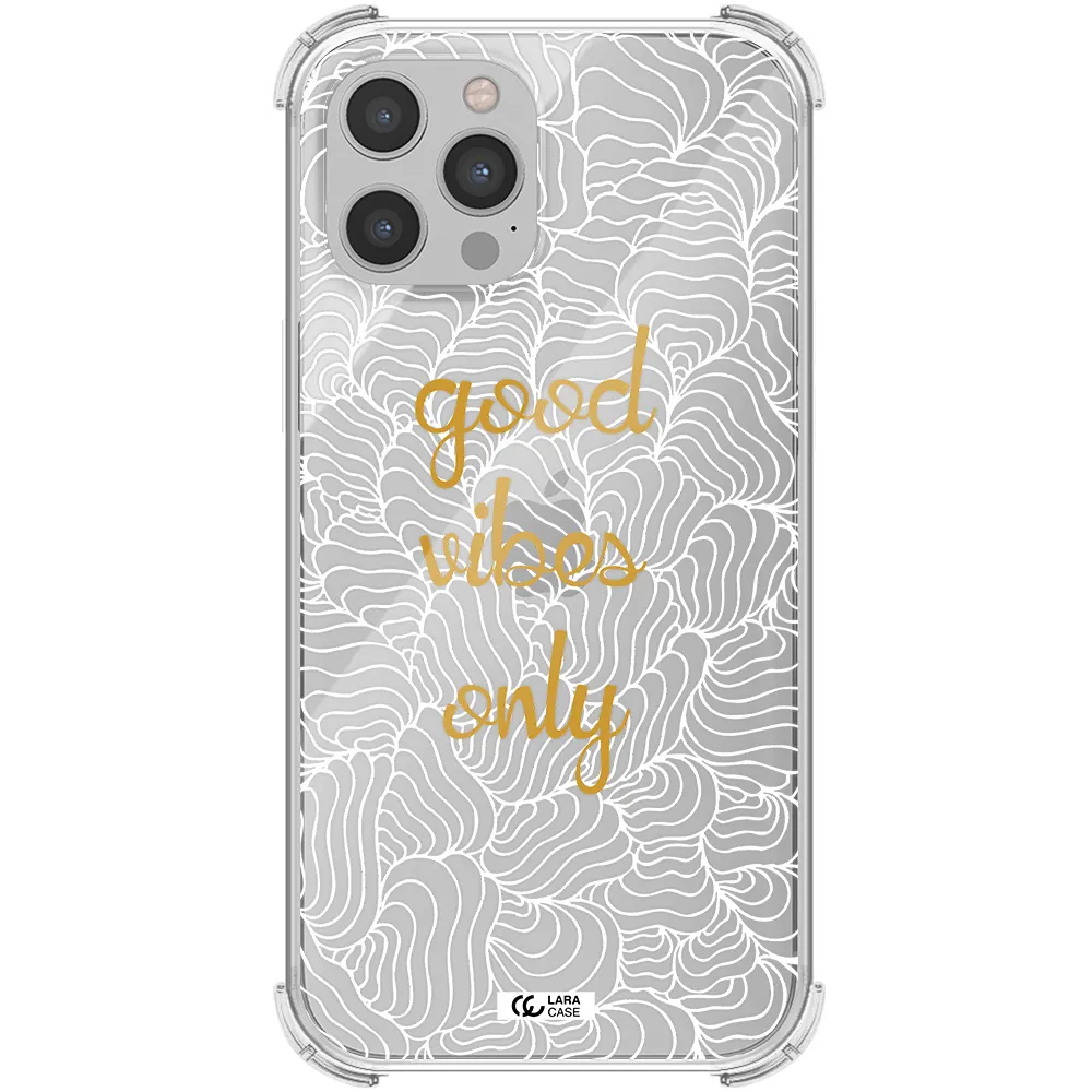 a white background with gold text Apple iPhone 12 pro Clear PC Case