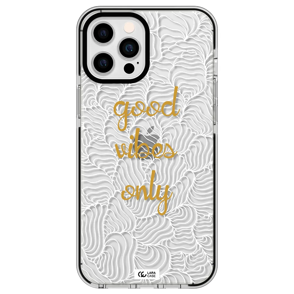 a white background with gold text Apple iPhone 12 pro max impact black border Case