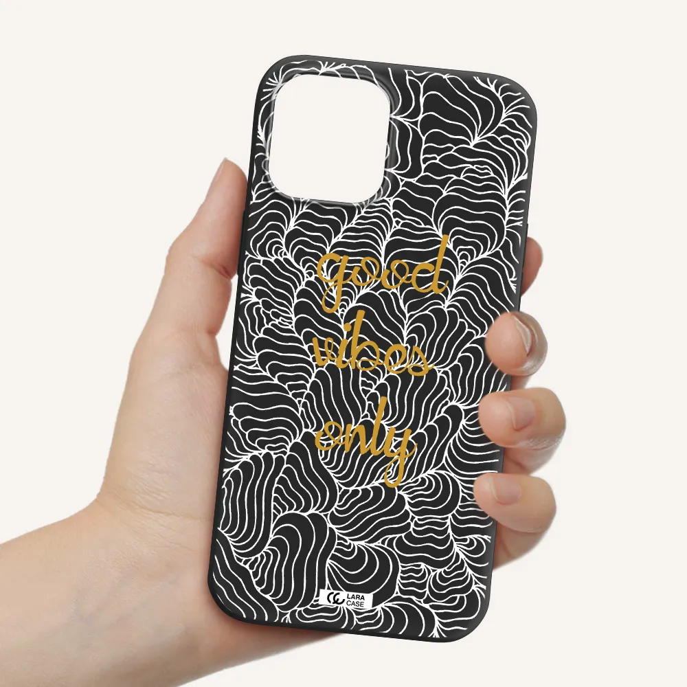 a white background with gold text Apple iPhone 12 pro max Silicone black Case