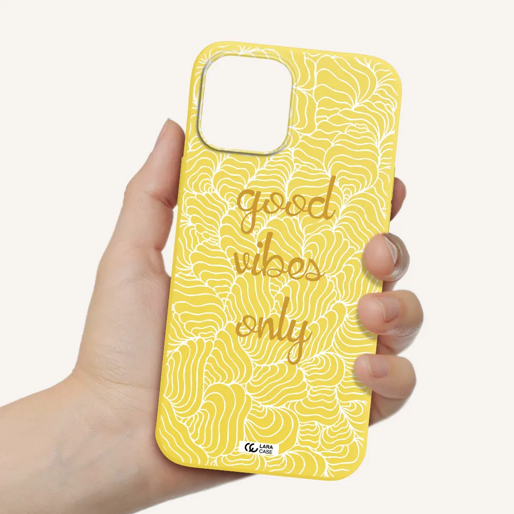 a white background with gold text Apple iPhone 12 pro max Silicone canary yellow Case