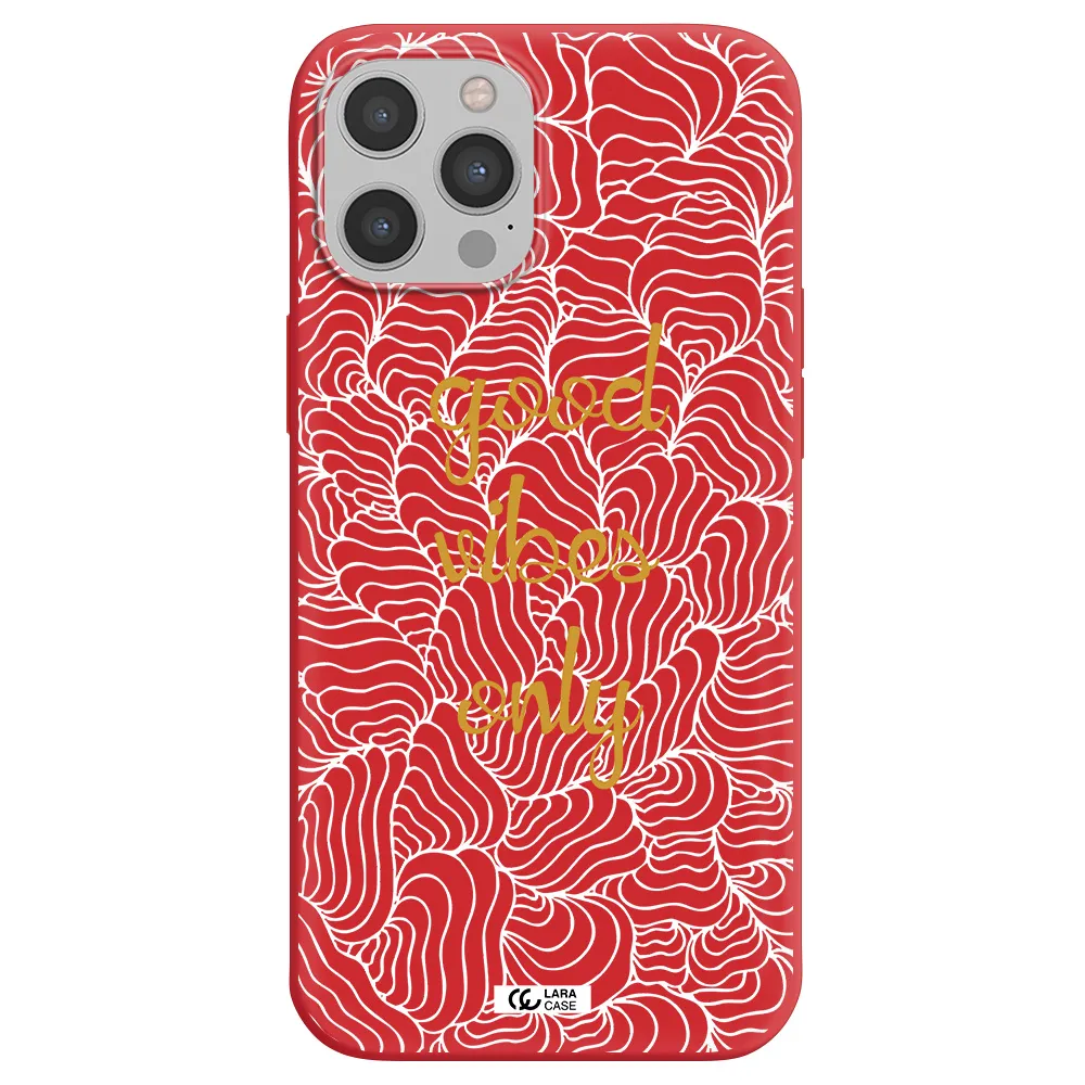 a white background with gold text Apple iPhone 12 pro max Silicone Imperial Red Case