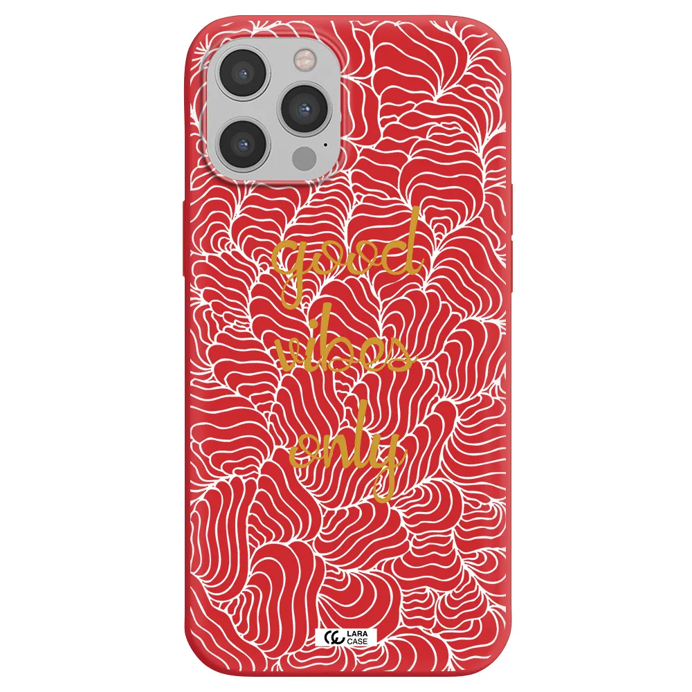 a white background with gold text Apple iPhone 12 pro Silicone Imperial Red Case