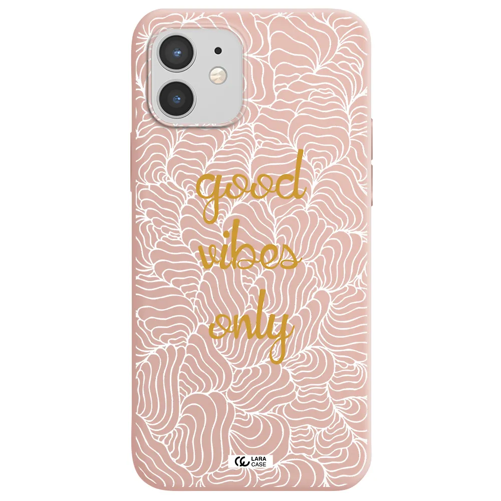 a white background with gold text Apple iPhone 12 Silicone pastel pink Case