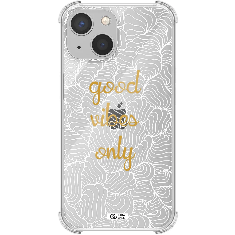 a white background with gold text Apple iPhone 13 mini Clear PC Case