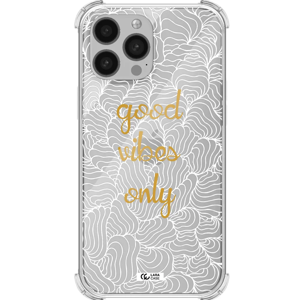 a white background with gold text Apple iPhone 13 Pro Max Clear PC Case