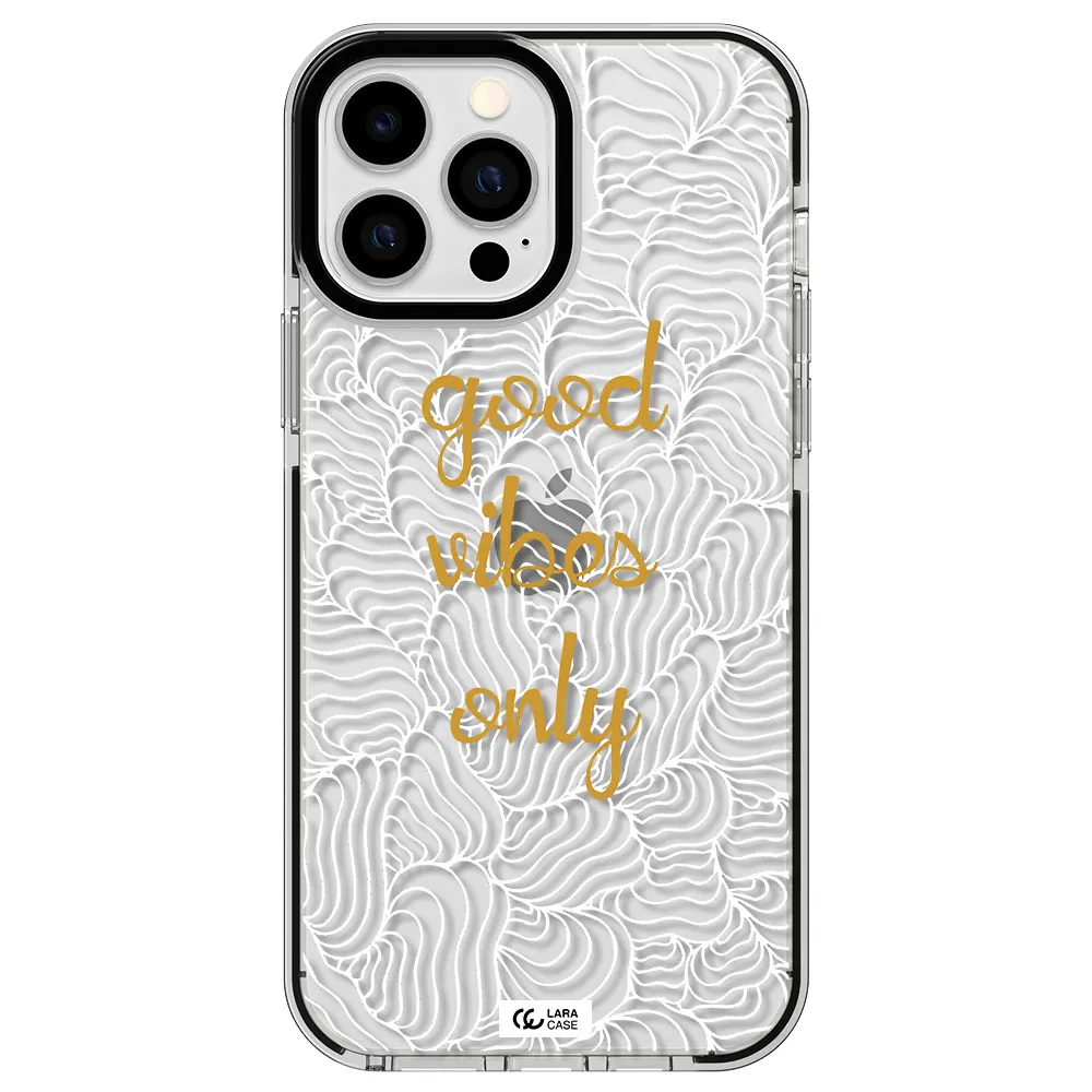a white background with gold text Apple iPhone 13 Pro Max impact black border Case