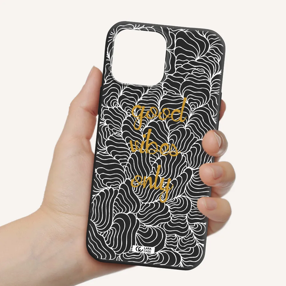 a white background with gold text Apple iPhone 13 Pro Max Silicone black Case