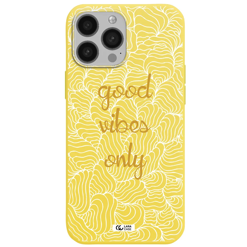 a white background with gold text Apple iPhone 13 Pro Max Silicone canary yellow Case