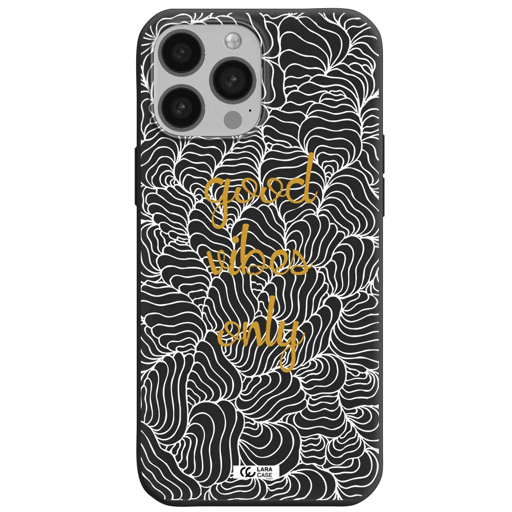 a white background with gold text Apple iPhone 13 Pro Silicone black Case