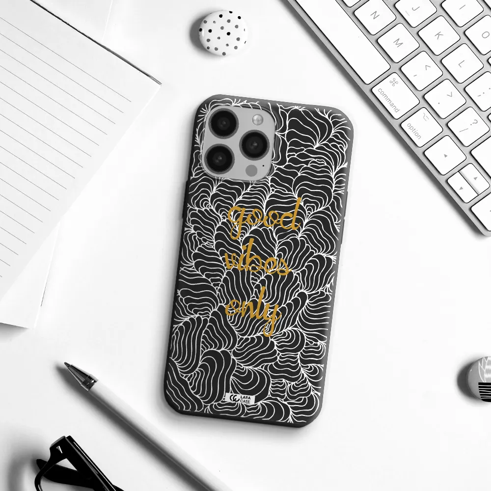 a white background with gold text Apple iPhone 13 Pro Silicone black Case