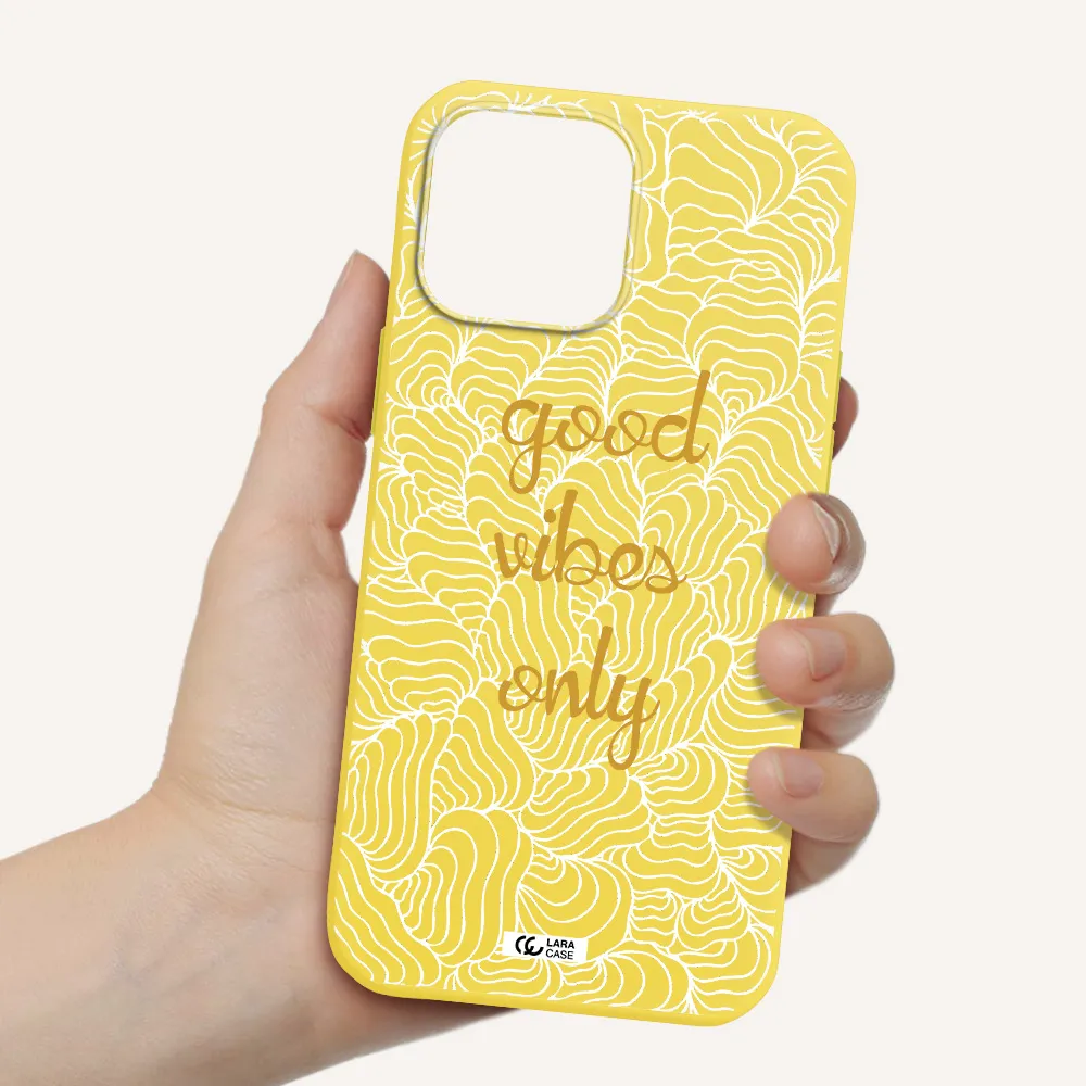 a white background with gold text Apple iPhone 13 Pro Silicone canary yellow Case