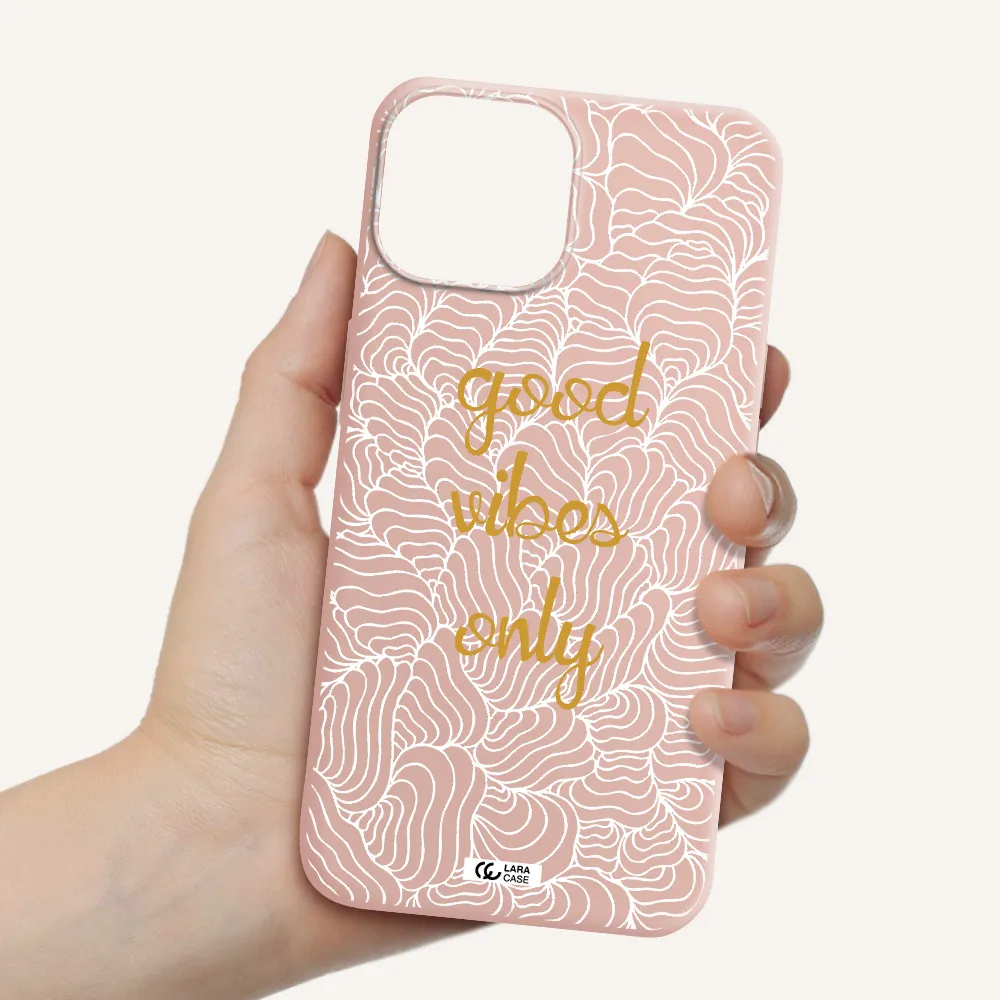a white background with gold text Apple iPhone 13 Silicone pastel pink Case