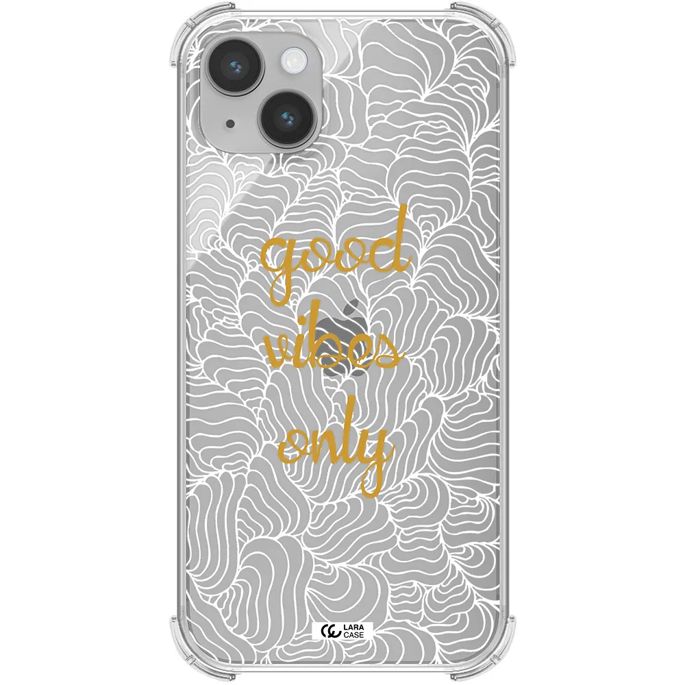 a white background with gold text Apple iPhone 14 Clear PC Case