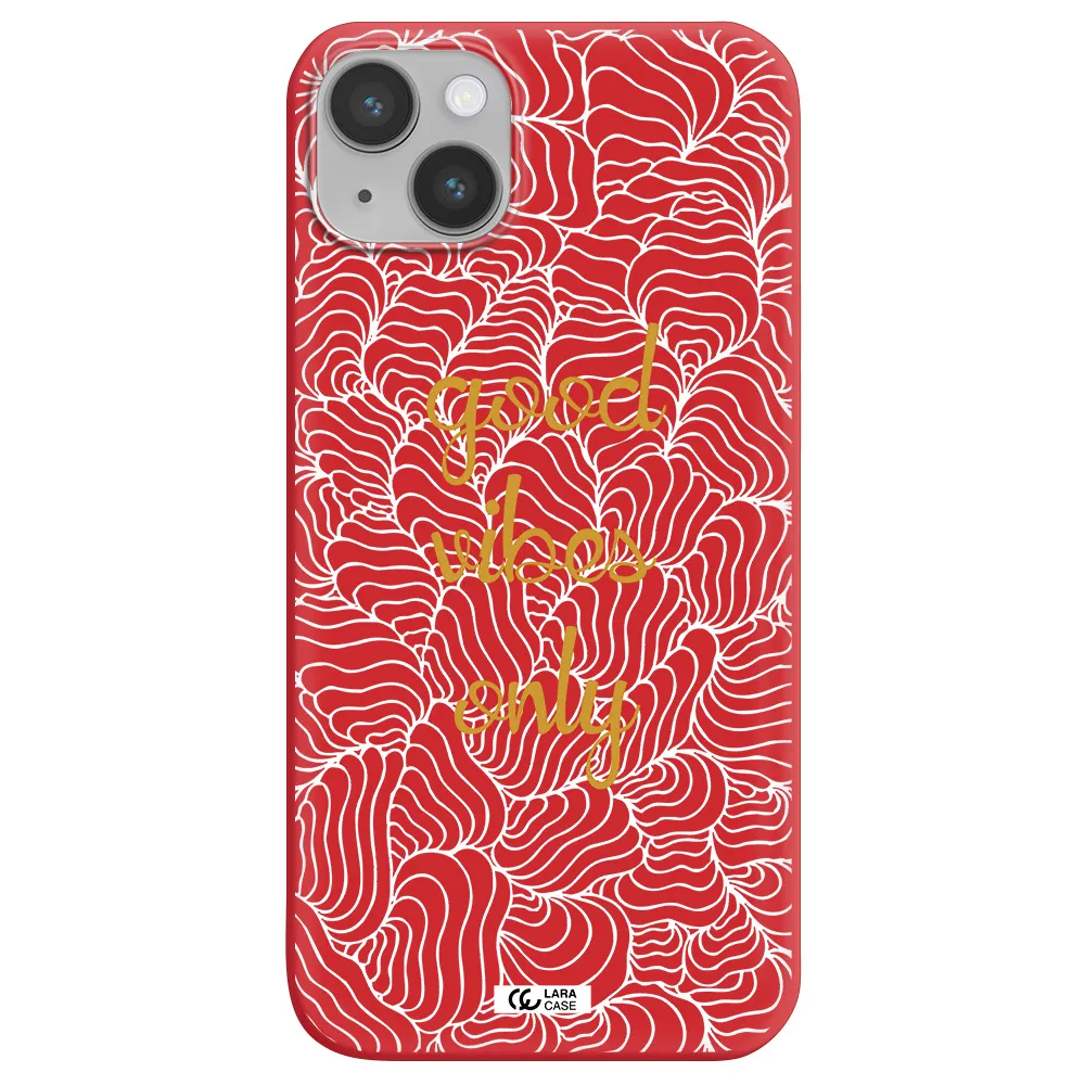 a white background with gold text Apple iPhone 14 plus Silicone Imperial Red Case