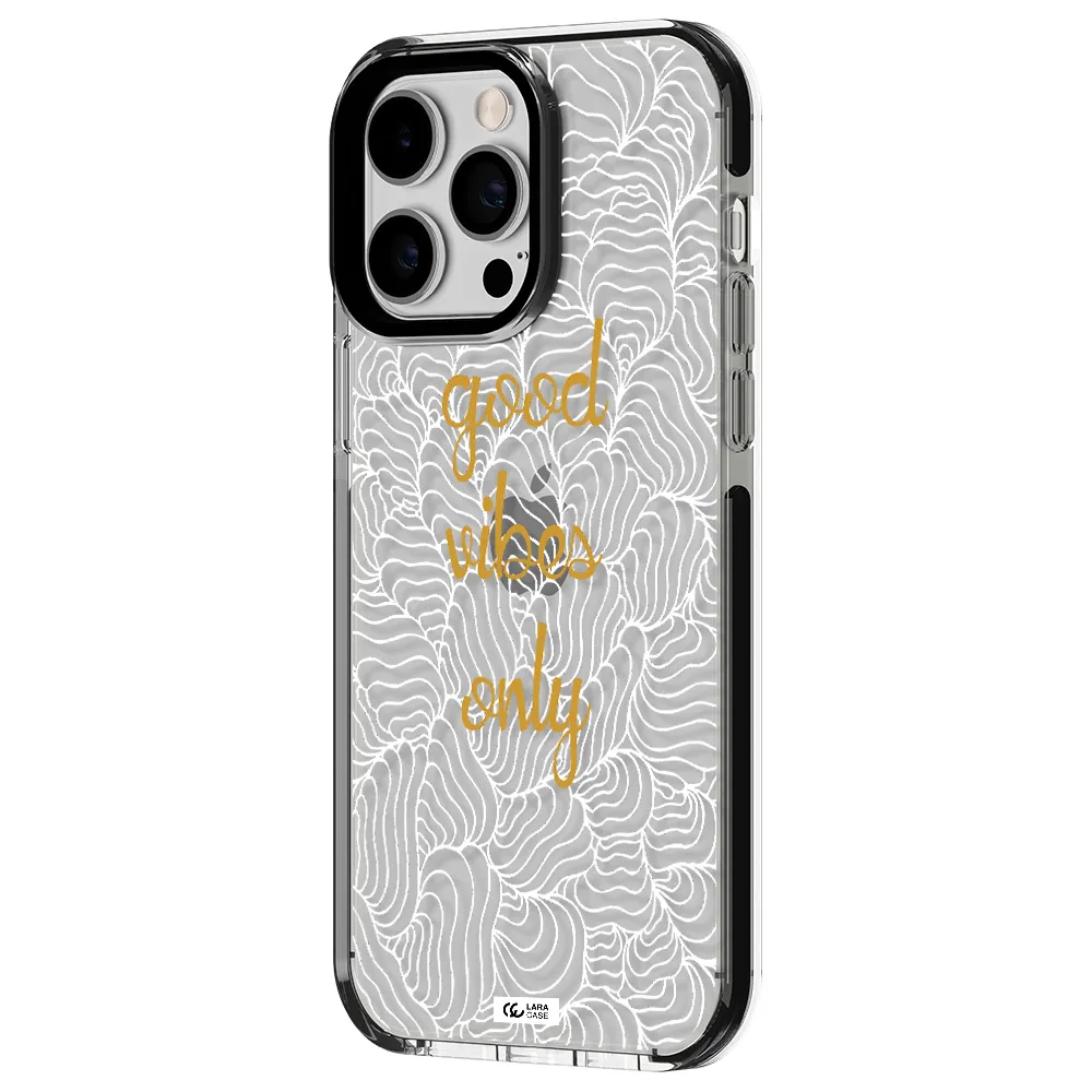 a white background with gold text Apple iPhone 14 pro max impact black border Case