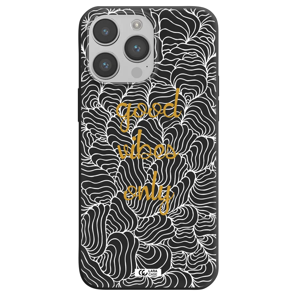 a white background with gold text Apple iPhone 14 pro max Silicone black Case