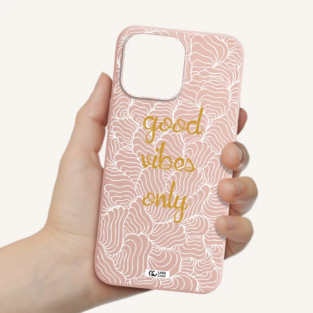 a white background with gold text Apple iPhone 14 pro Silicone pastel pink Case