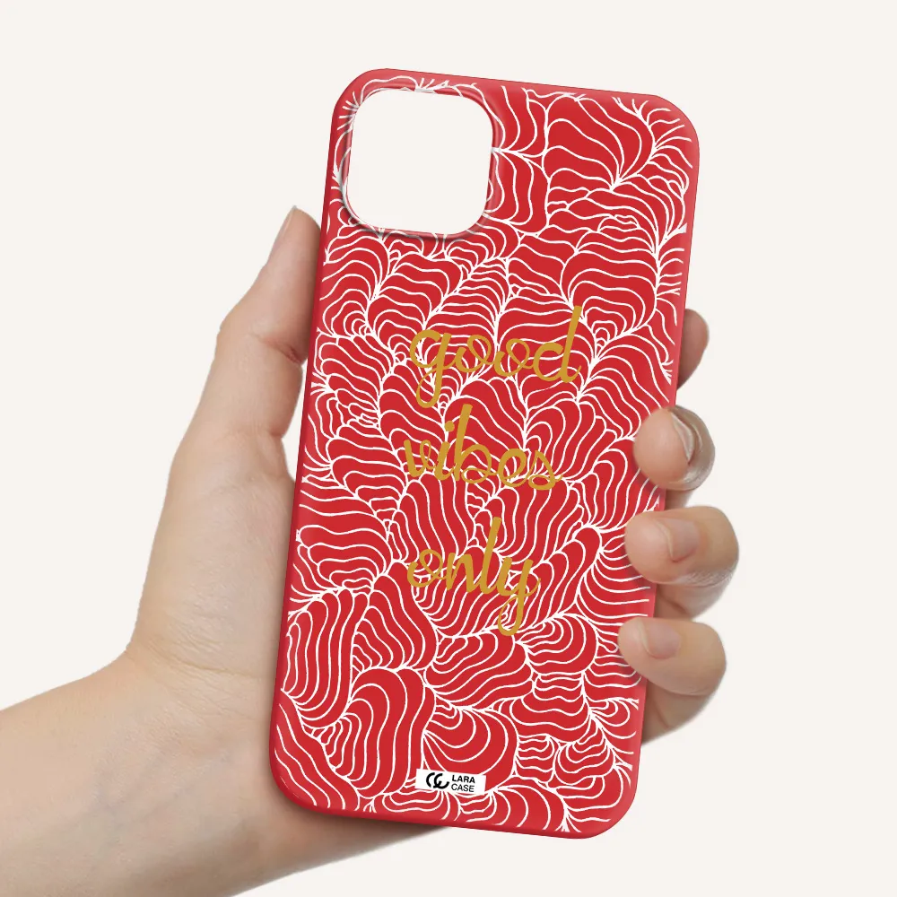 a white background with gold text Apple iPhone 14 Silicone Imperial Red Case