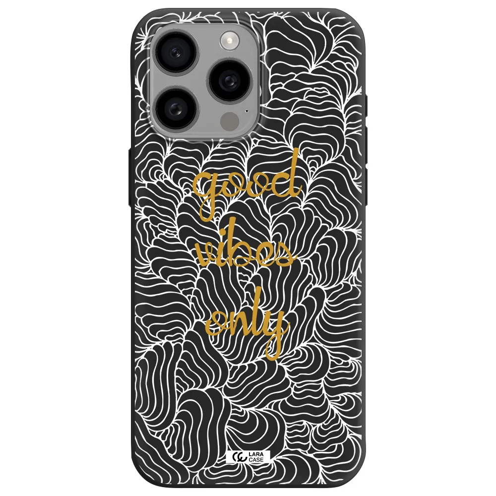 a white background with gold text Apple Iphone 15 Pro max Silicone black Case