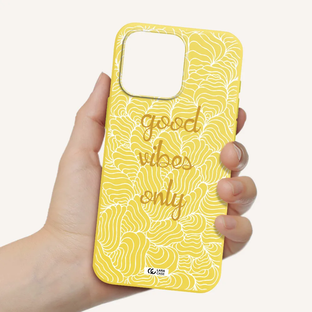 a white background with gold text Apple Iphone 15 Pro max Silicone canary yellow Case
