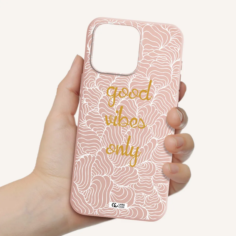 a white background with gold text Apple Iphone 15 Pro max Silicone pastel pink Case