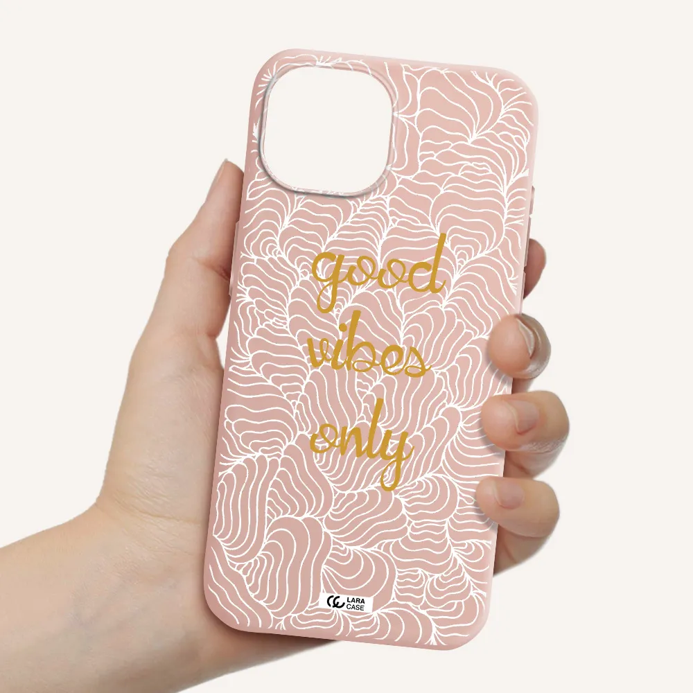 A White Background With Gold Text Apple Iphone 15 Silicone Pastel Pink Case