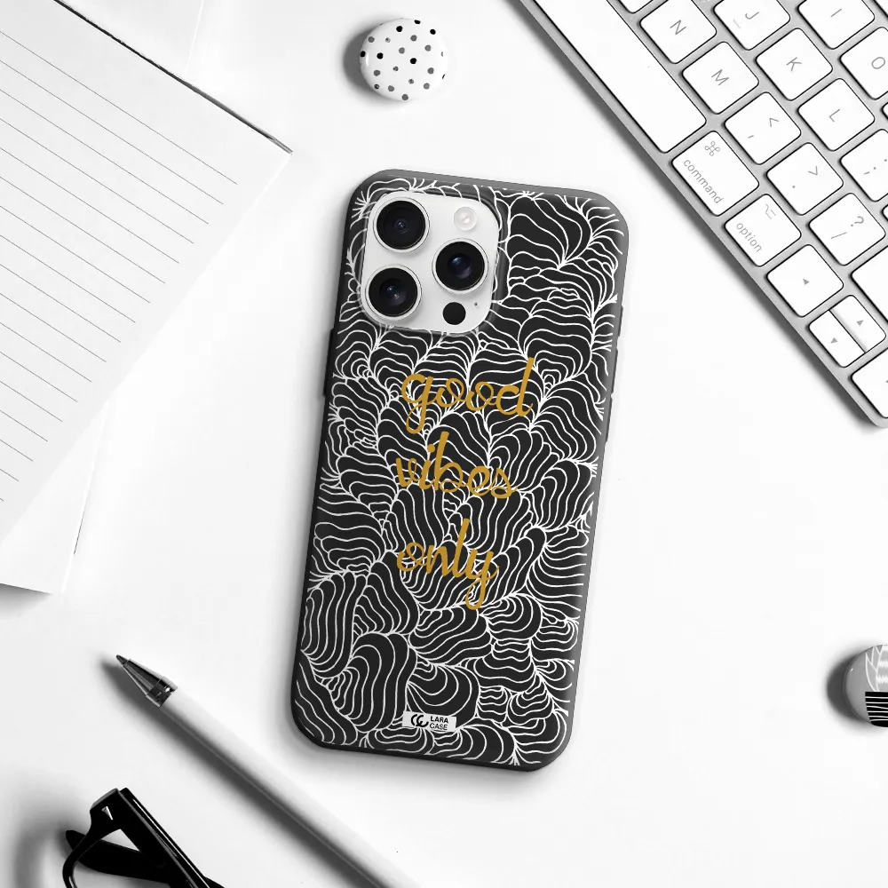 A White Background With Gold Text Apple Iphone 16 Pro Max Silicone Black Case