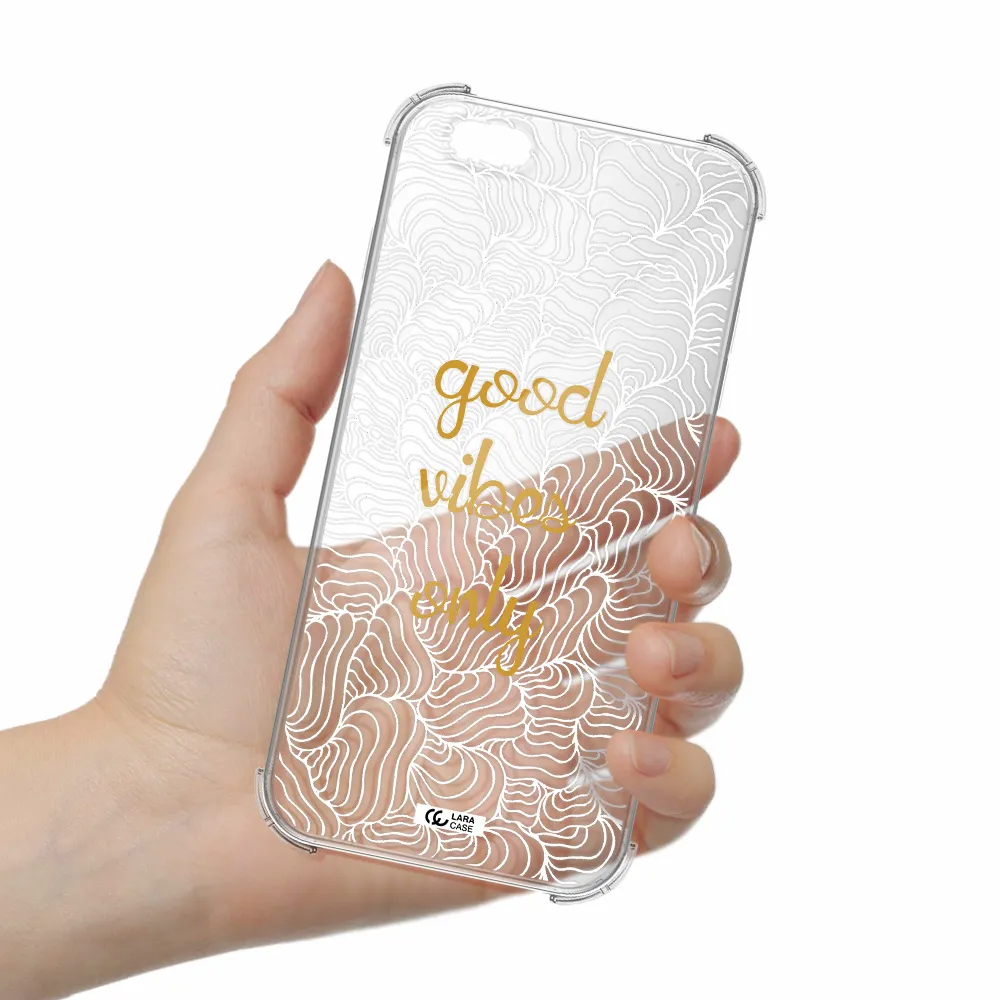a white background with gold text Apple iPhone 6 plus Clear PC Case