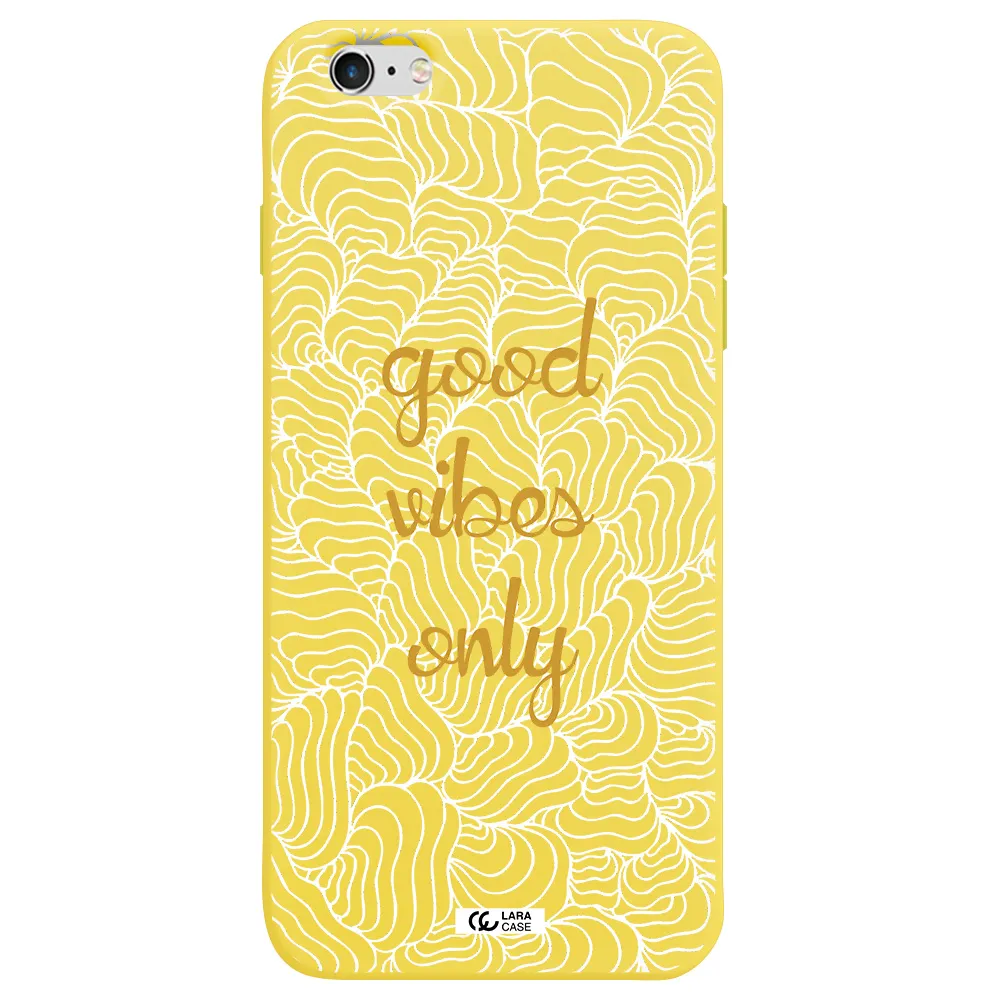 a white background with gold text Apple iPhone 6 s plus Silicone canary yellow Case