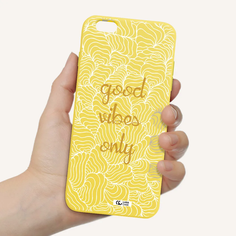 a white background with gold text Apple iPhone 6 s plus Silicone canary yellow Case