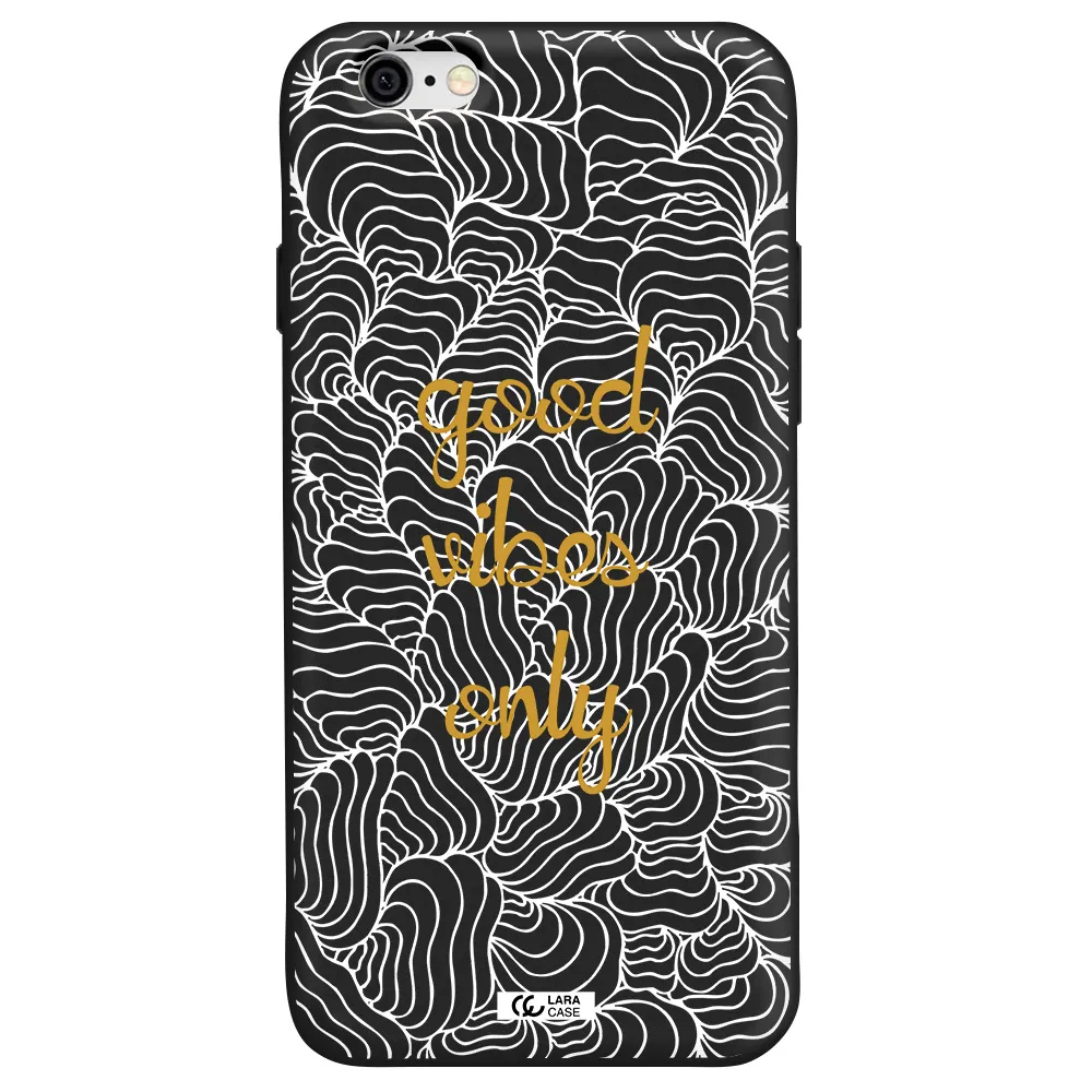 a white background with gold text Apple iPhone 6 Silicone black Case